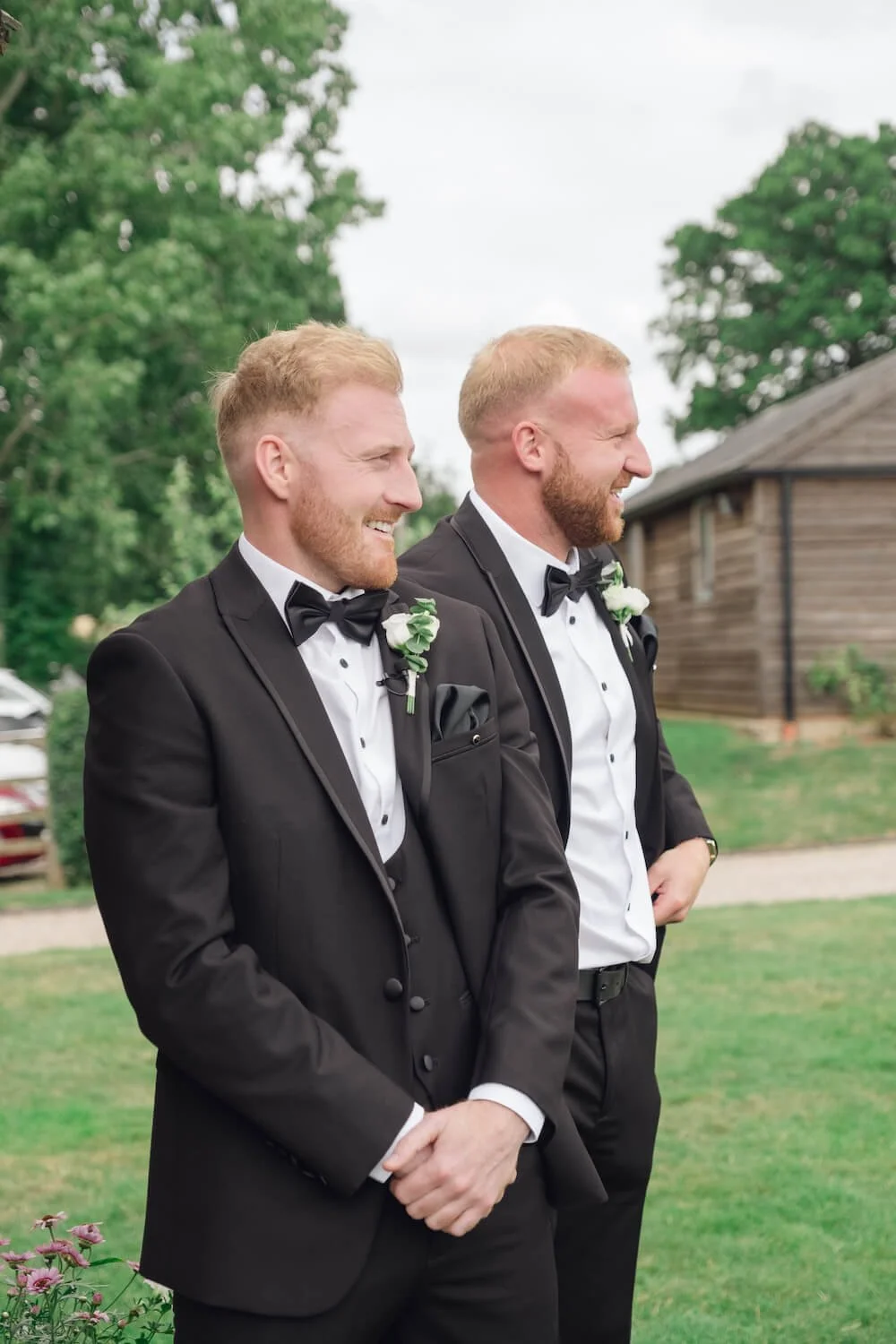 Groom waiting and smiling for his bride
