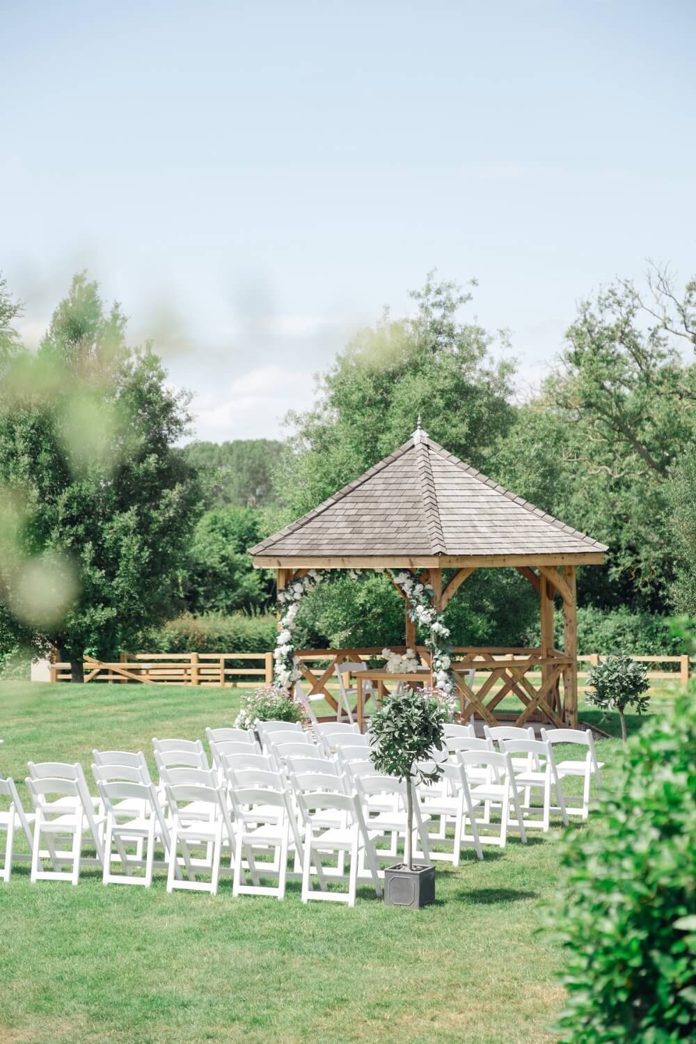Outdoor ceremony setting in the Manor Hill House gardens