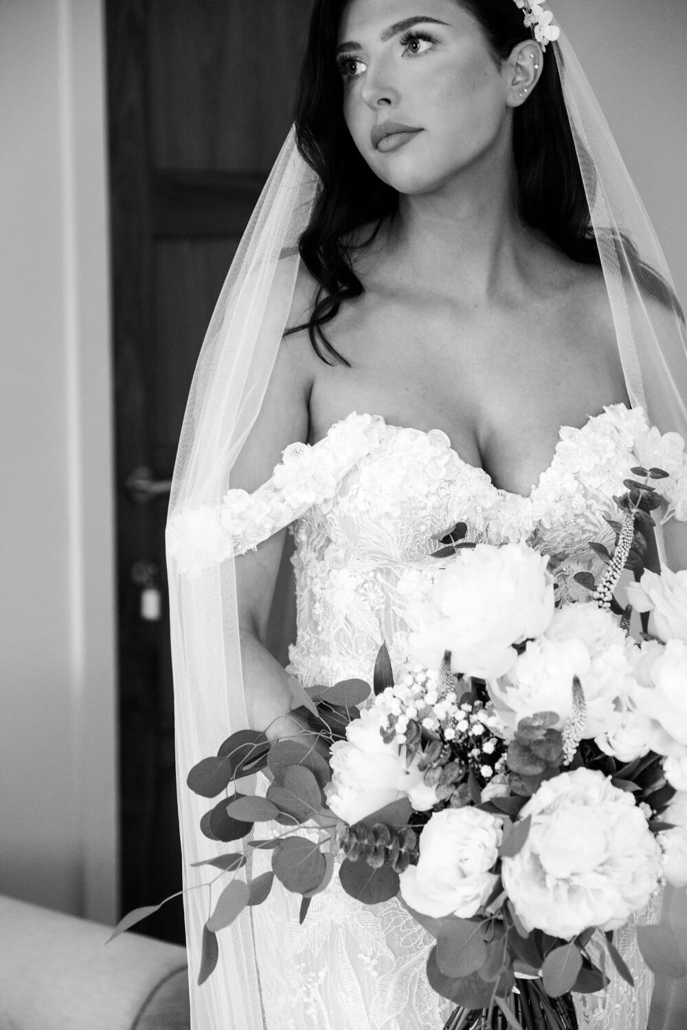 Bride with her large bridal bouquet