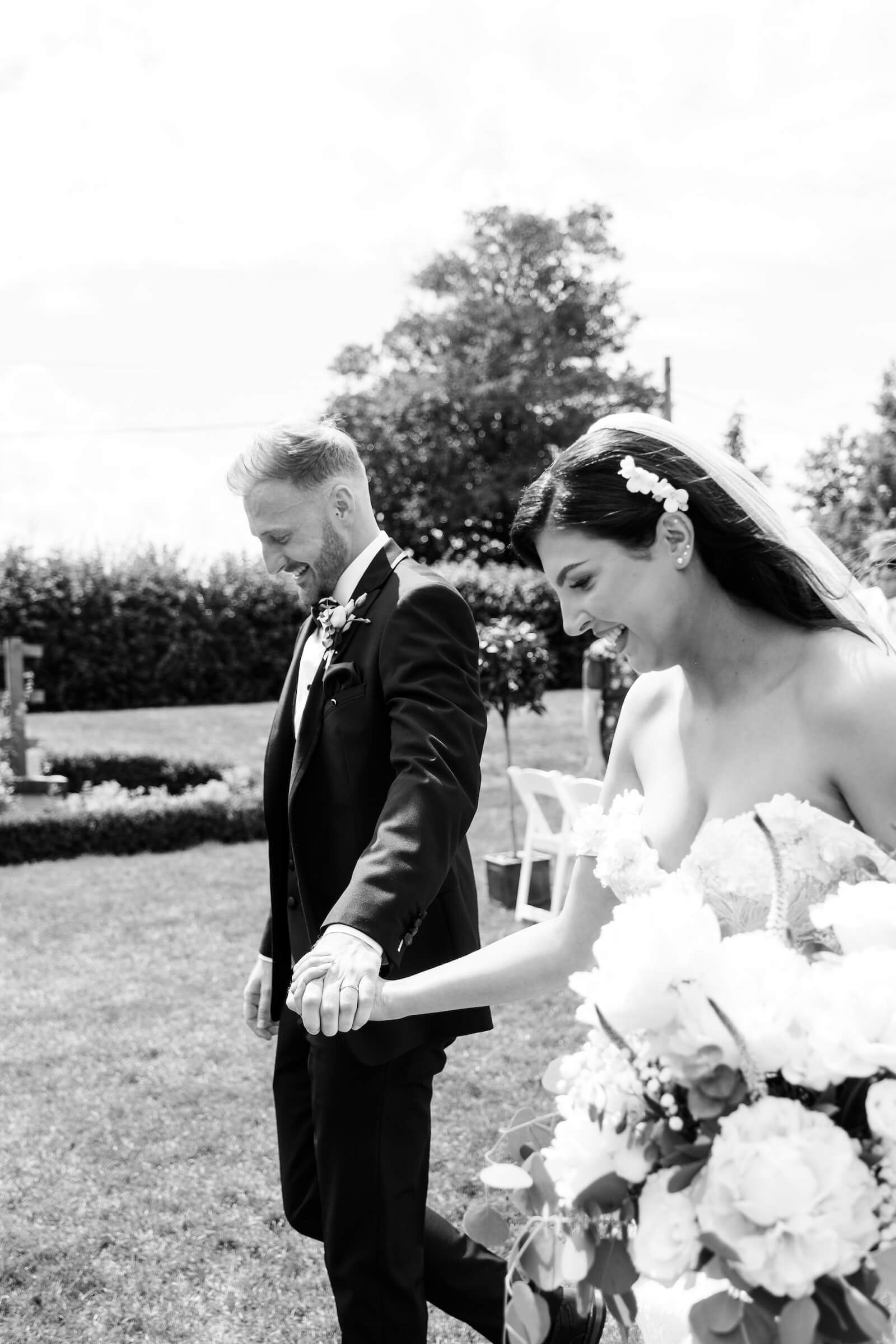 Black and white wedding ceremony at Manor Hill House
