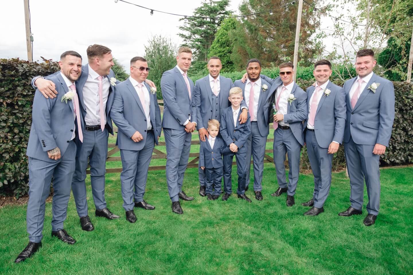 Groom with his groomsmen at the Redhouse Barn drinks reception