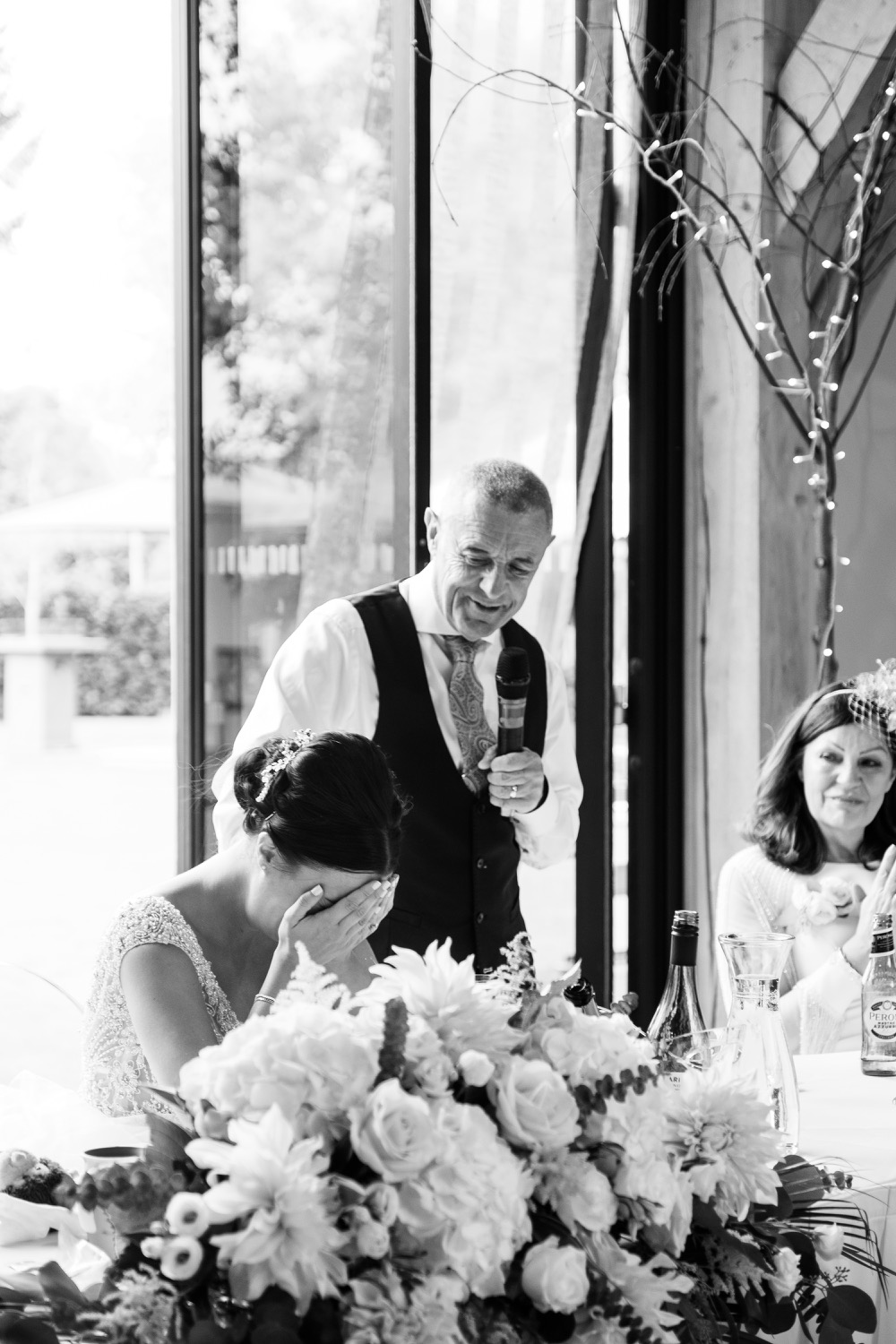 Bride in tears during her father's speech at Redhouse Barn