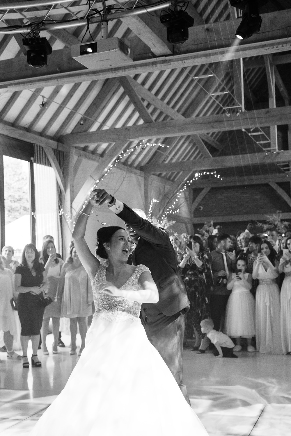 Bride and groom during their first dance at Redhouse Barn