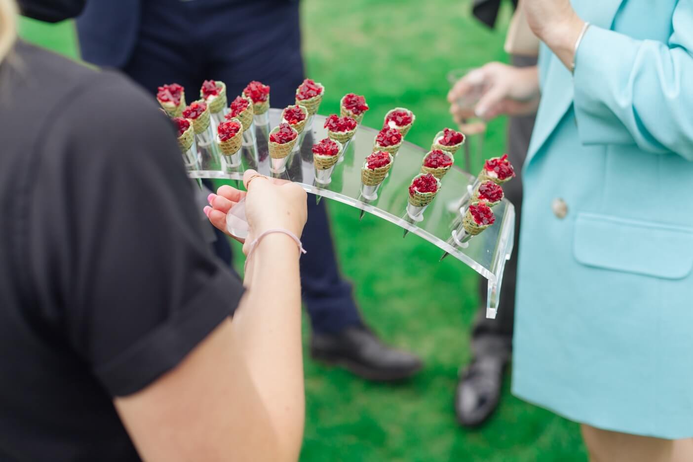 Canapes served during the drinks reception at Redhouse Barn