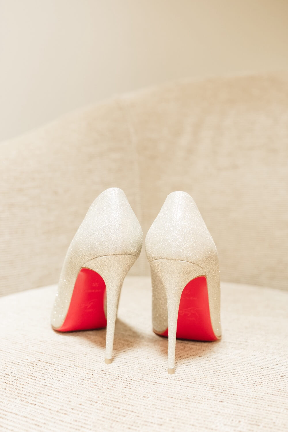 Bride's wedding shoes photographed in the bridal suite