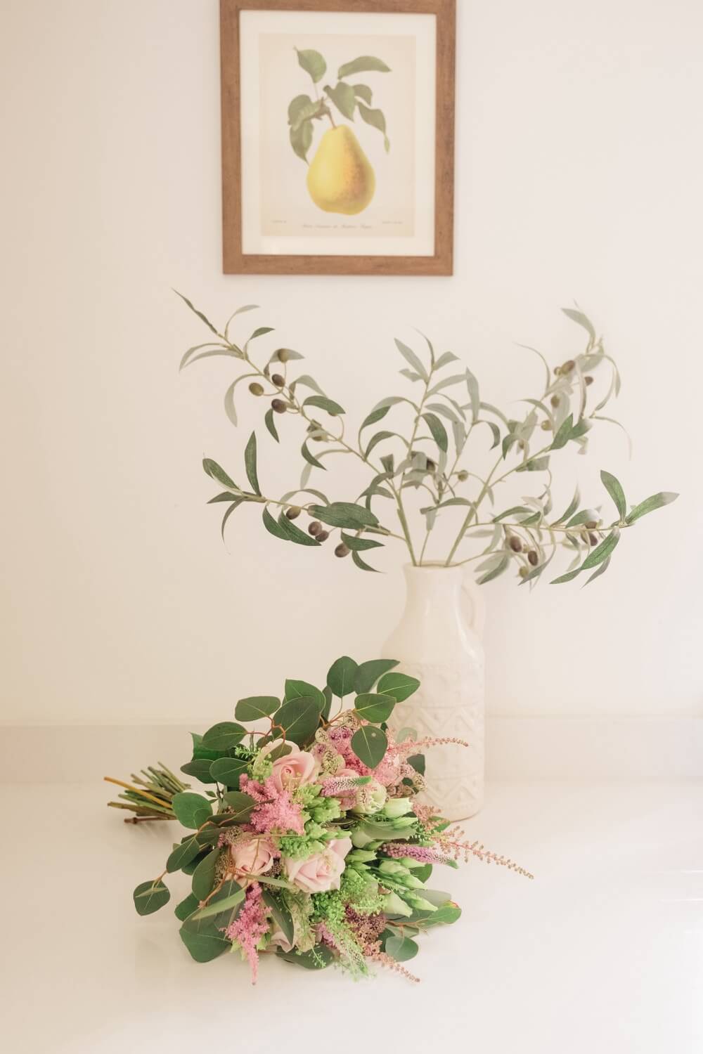 Wedding bouquet flowers photographed in soft natural light