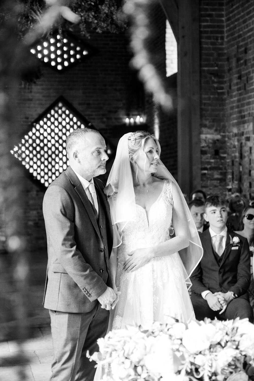 Bride and groom together during their Shustoke Barn ceremony