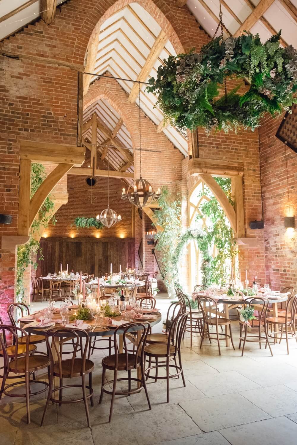 The barn dressed for the wedding breakfast at Shustoke Barn