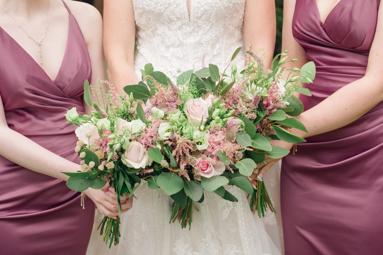 Wedding flowers photographed outside Shustoke Barn