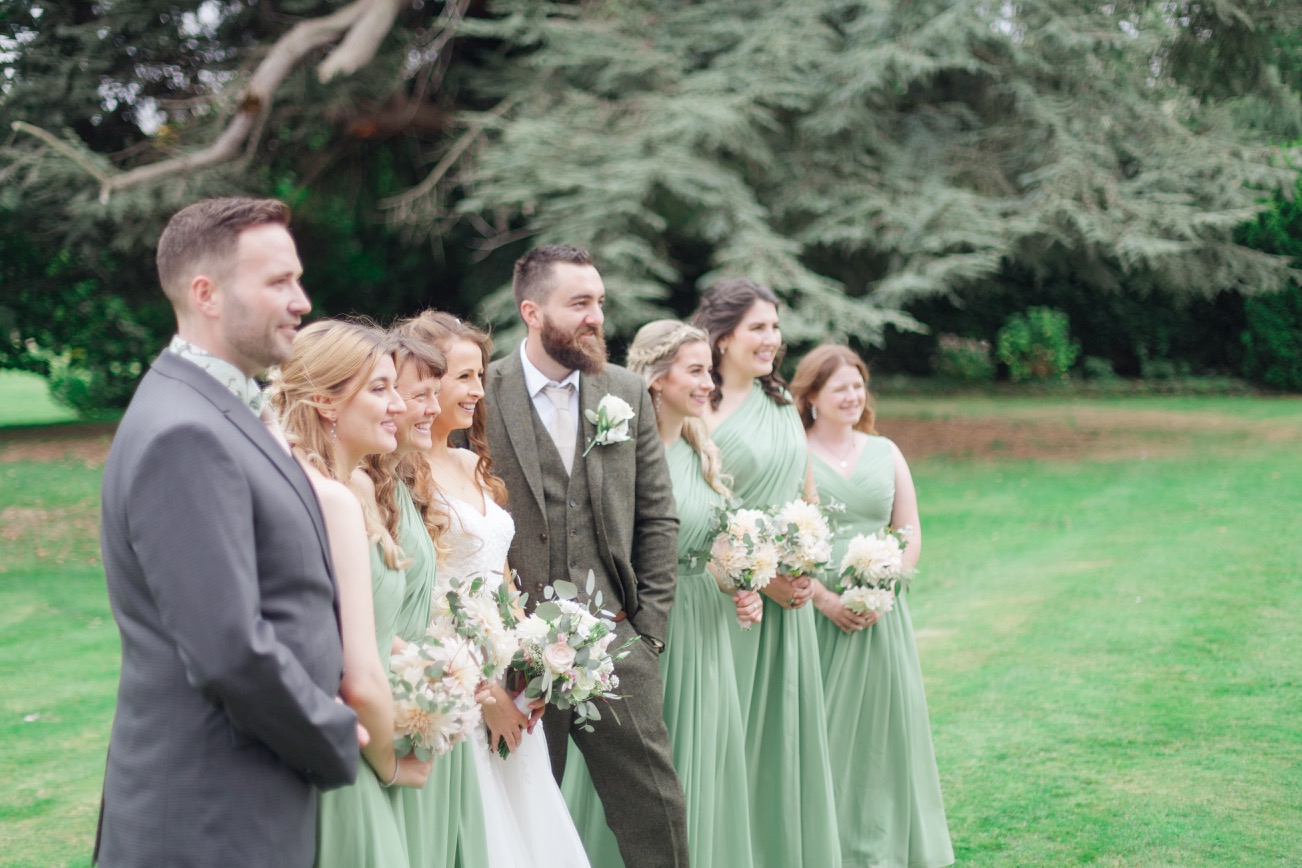 The bridal party at Netley Hall, in black and white