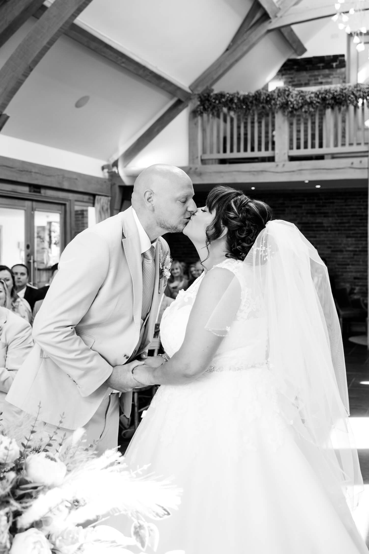 Hayley and Dan's ceremony in the Oak Barn at Mythe Barn