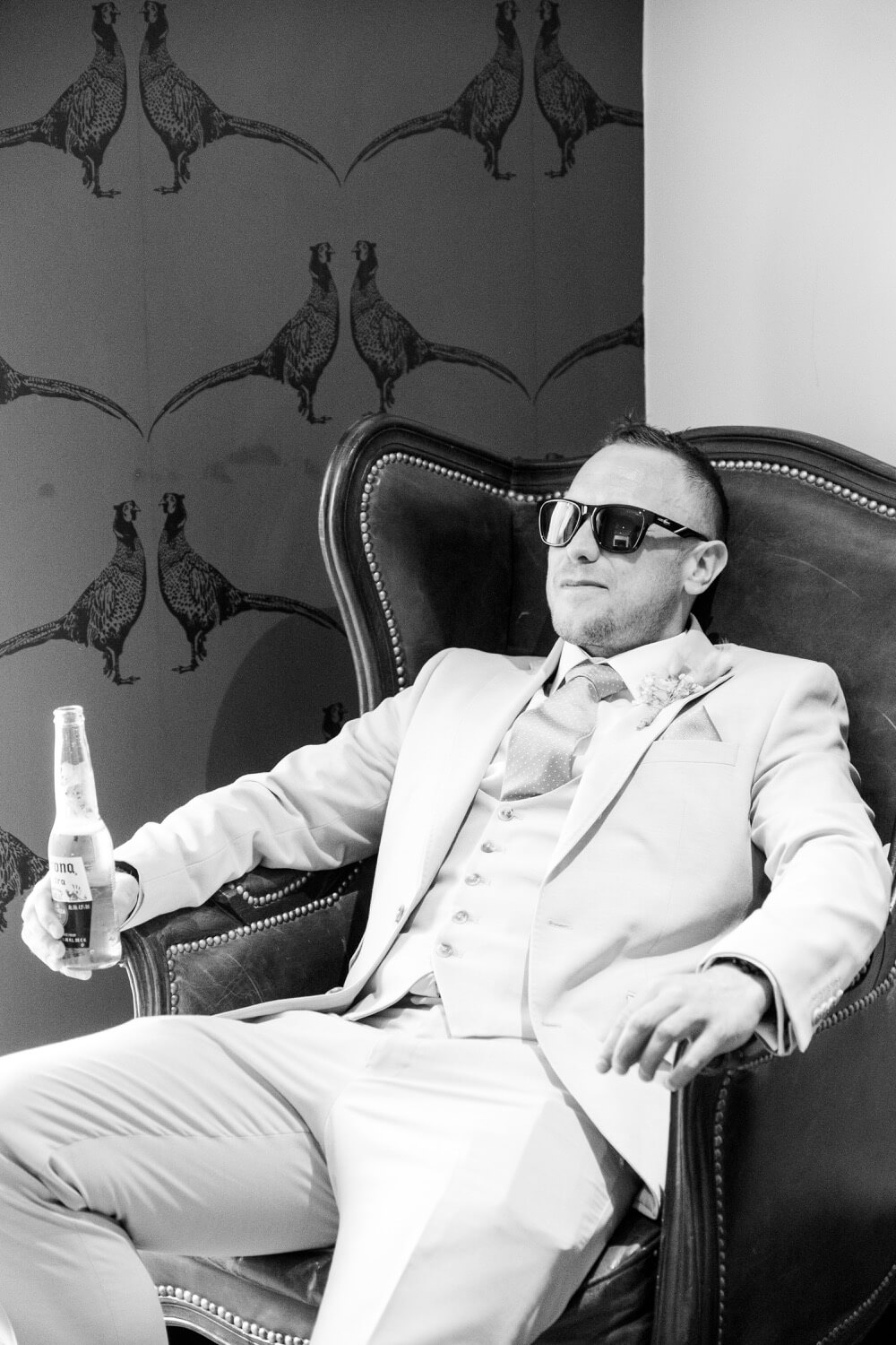 The best man with a beer in The Den at Mythe Barn