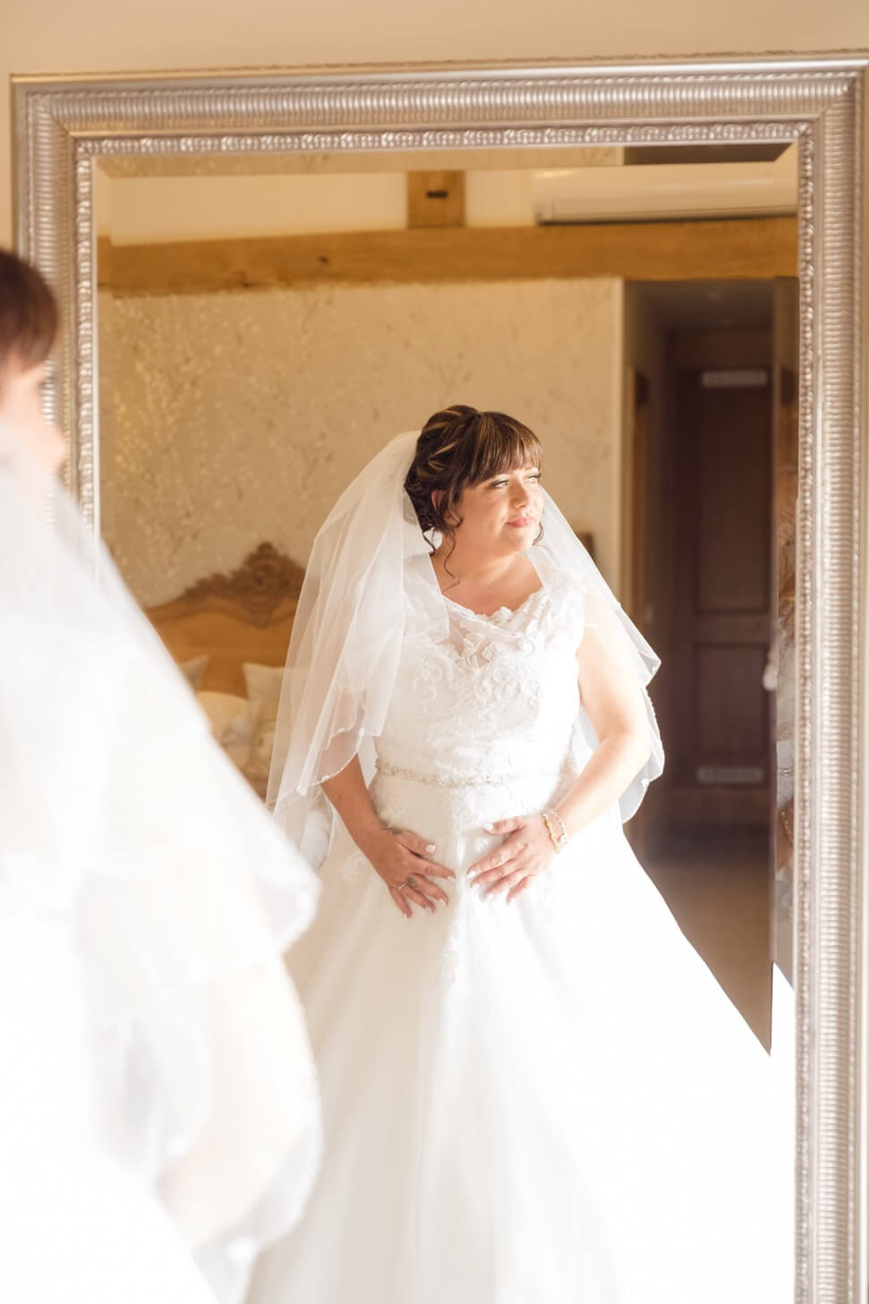 The bride in the mirror at Mythe Barn