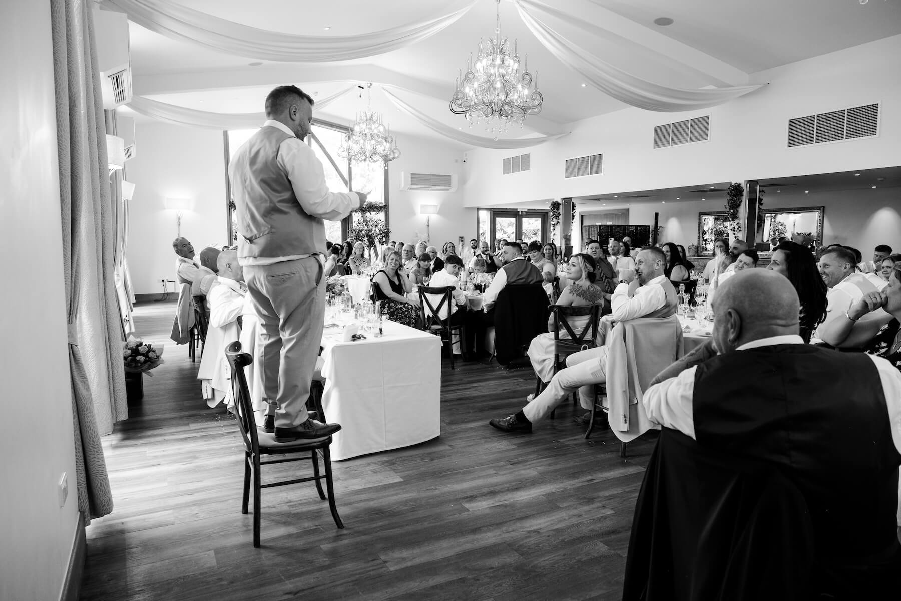 The wedding breakfast in the Grain Store at Mythe Barn