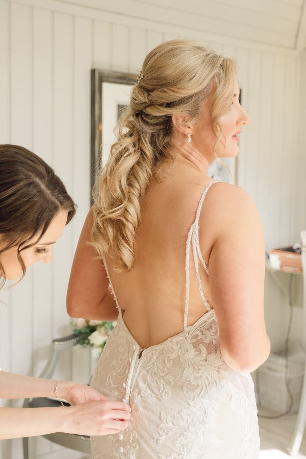 Bride in her wedding dress at Moxhull Hall
