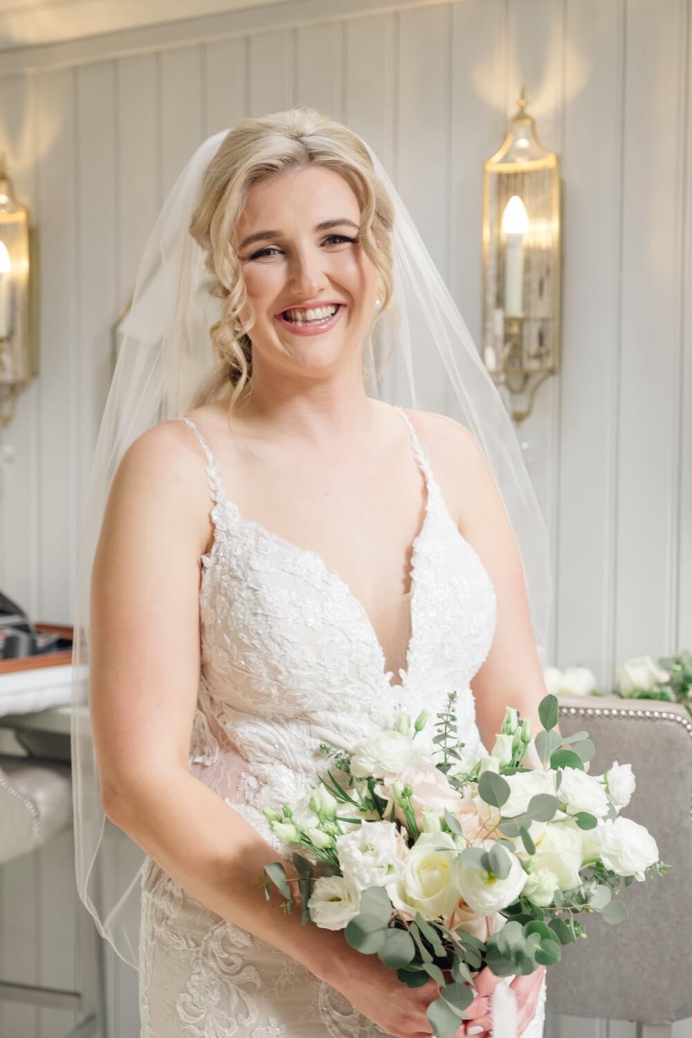 Portrait of the bride before her Moxhull Hall ceremony