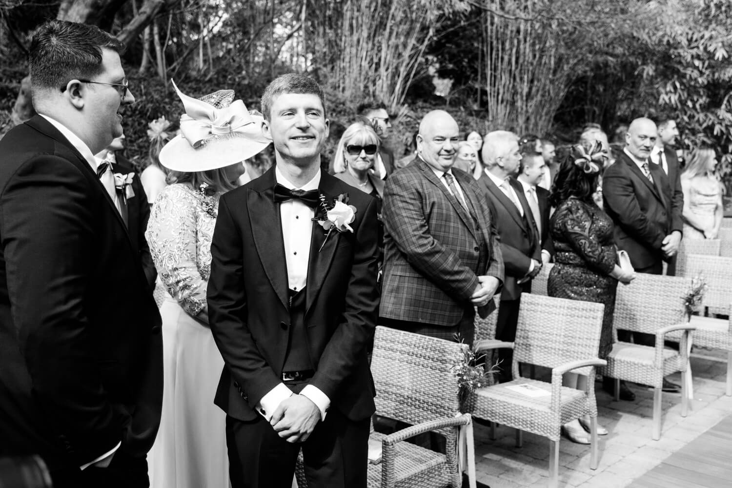 Groom waiting for the bride before the Moxhull Hall ceremony