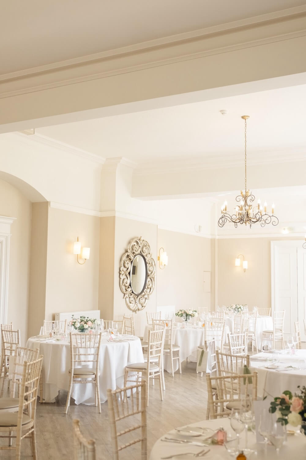The Oak Hall set for the wedding breakfast at Moxhull Hall
