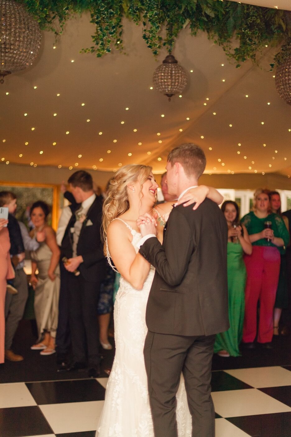 Bride and groom during their first dance at Moxhull Hall