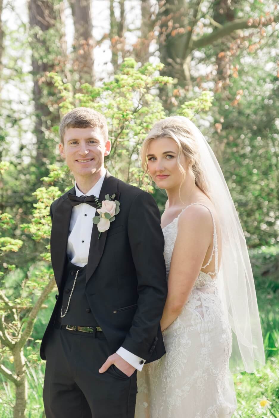 Bride and groom together in the Moxhull Hall grounds