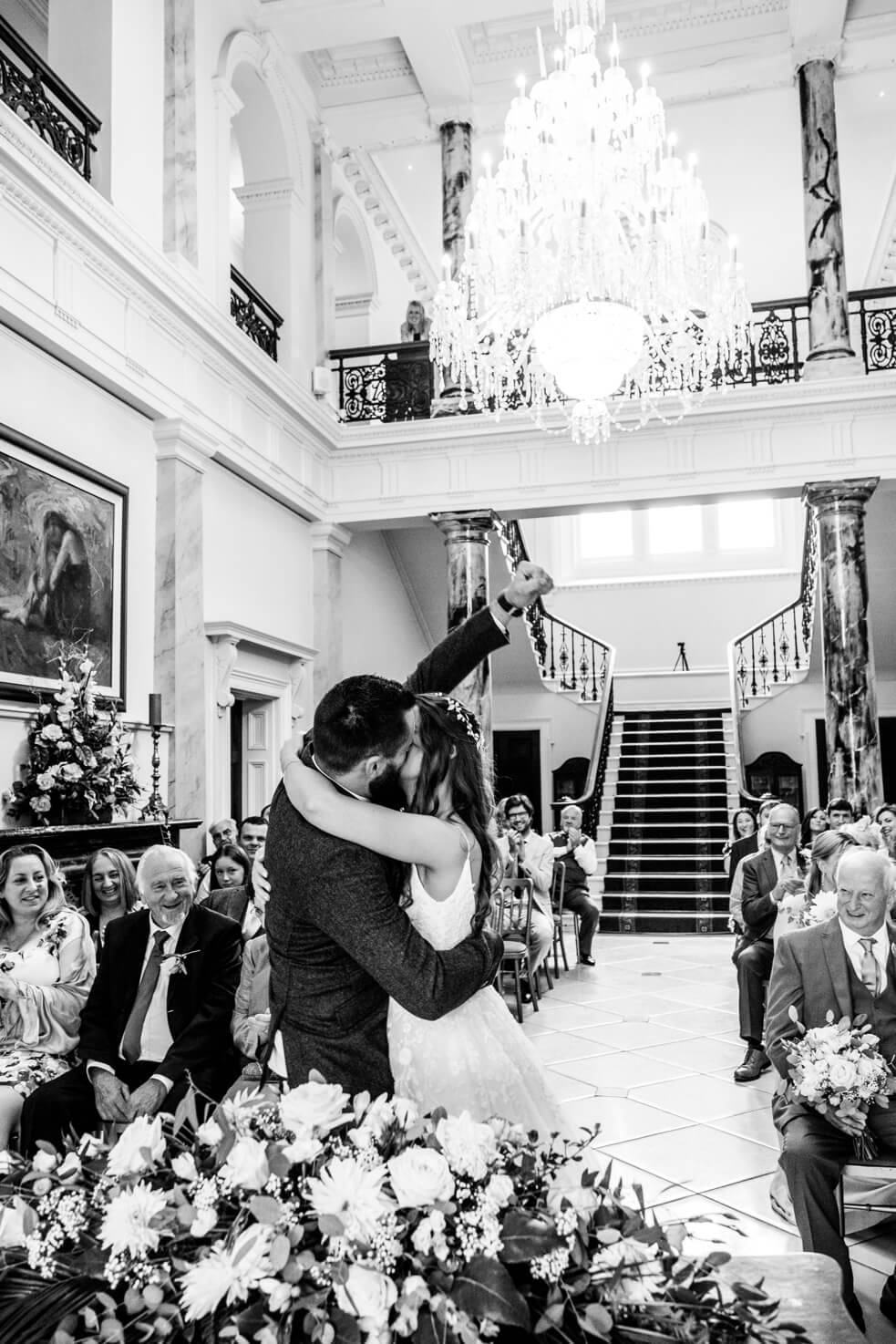 The first kiss at Netley Hall, in black and white