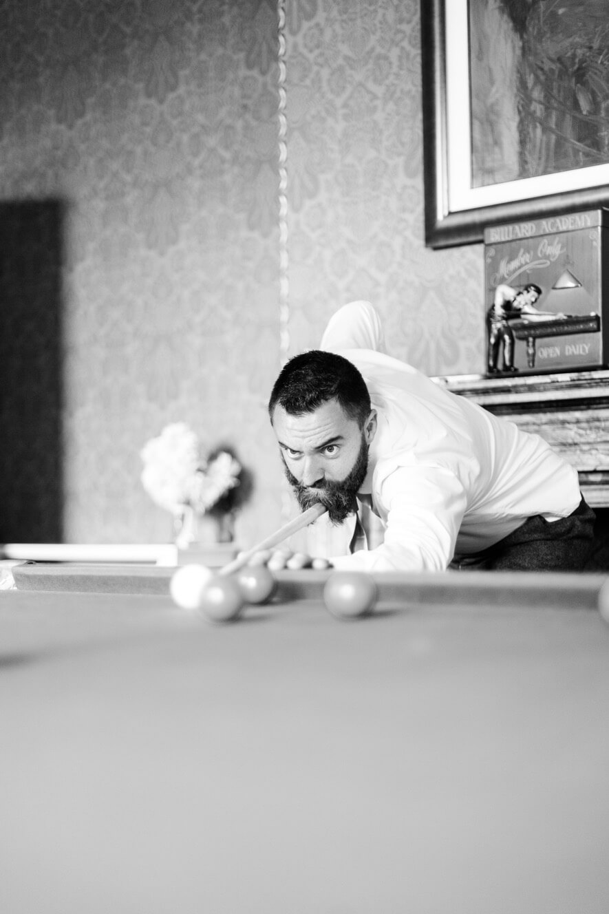 Matt playing snooker with the groomsmen