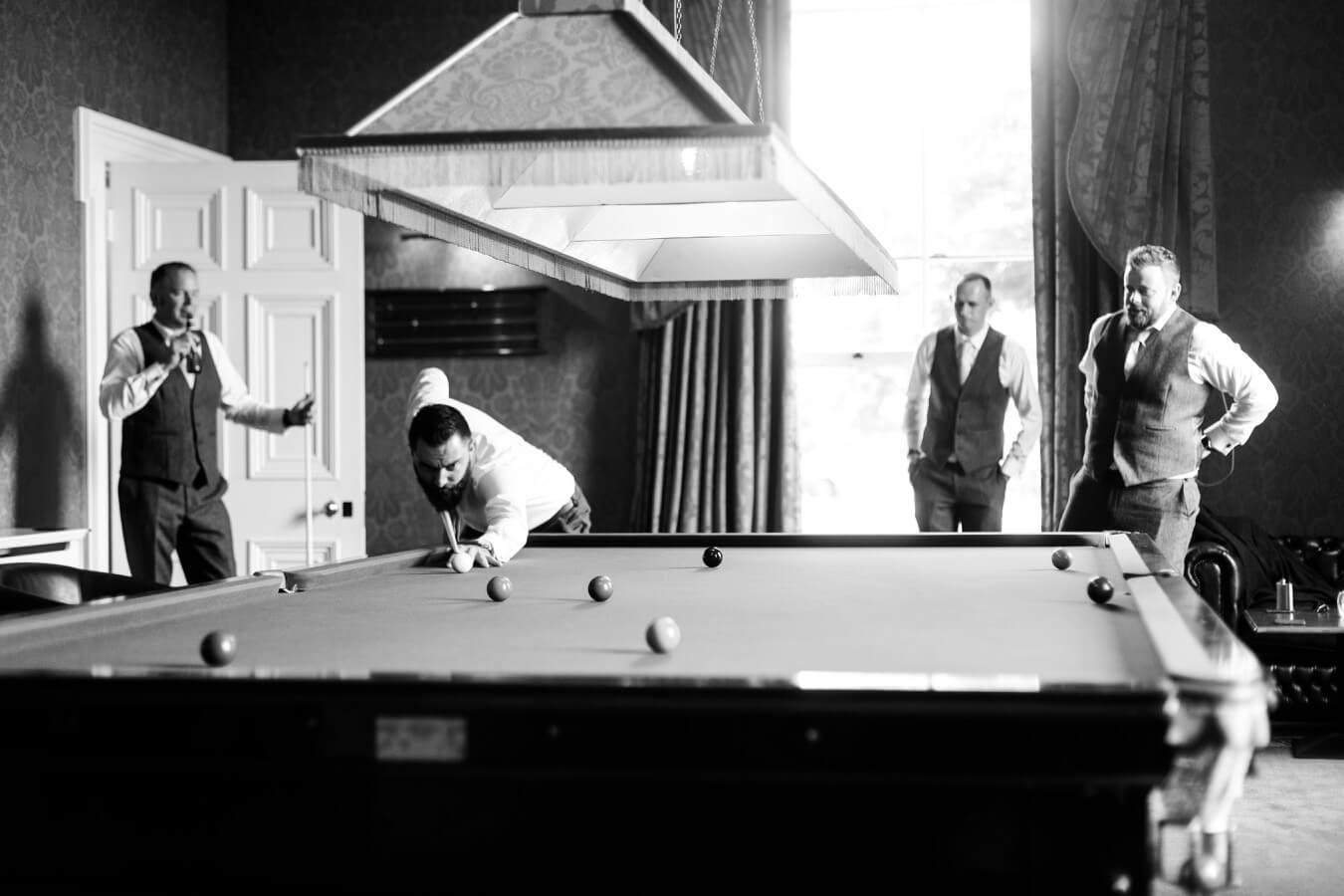 The groom's party at the snooker table, Netley Hall