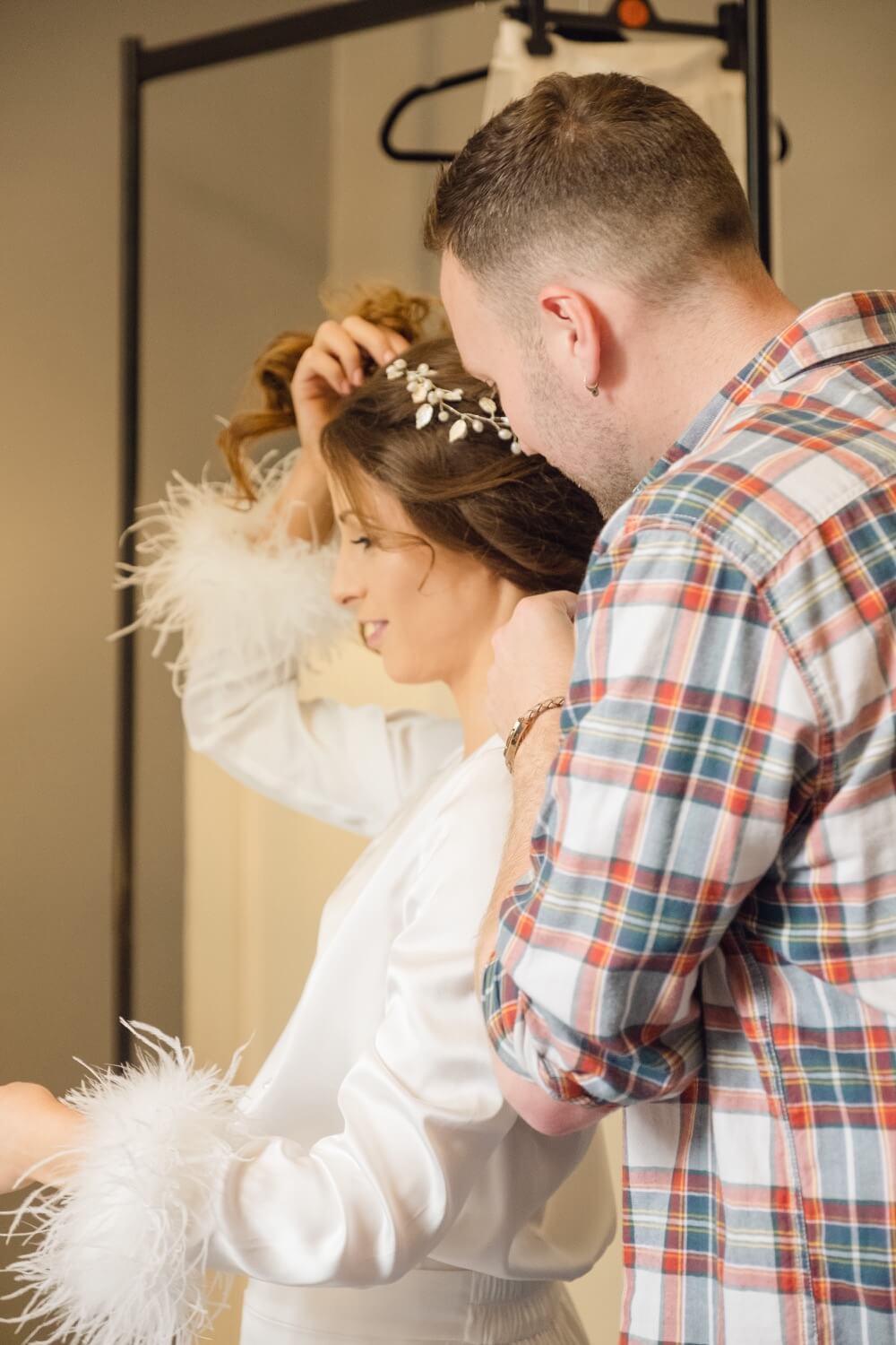 Annabelle having her hair done in the bridal suite