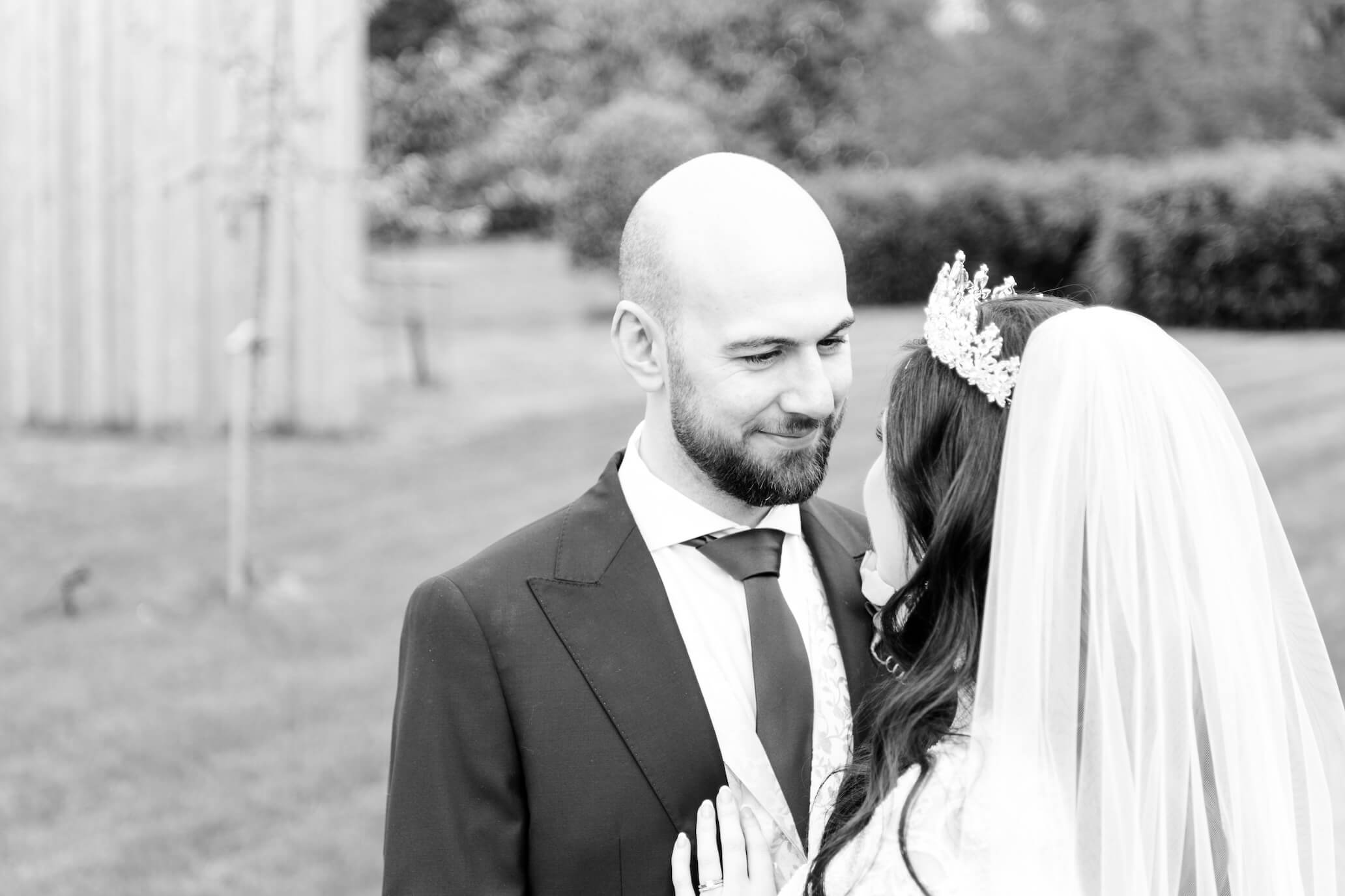 Bride and groom portrait in the grounds at The Pear Tree Purton