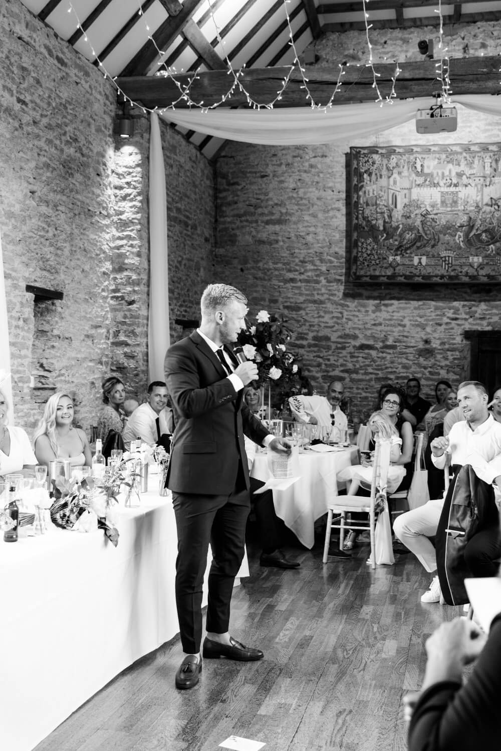 Best man giving his speech at The Great Barn, Aynho