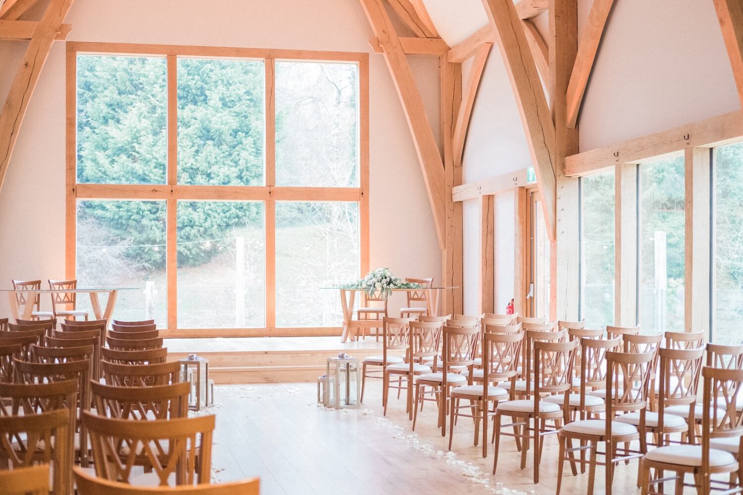 The ceremony barn set out before the wedding at The Mill Barns