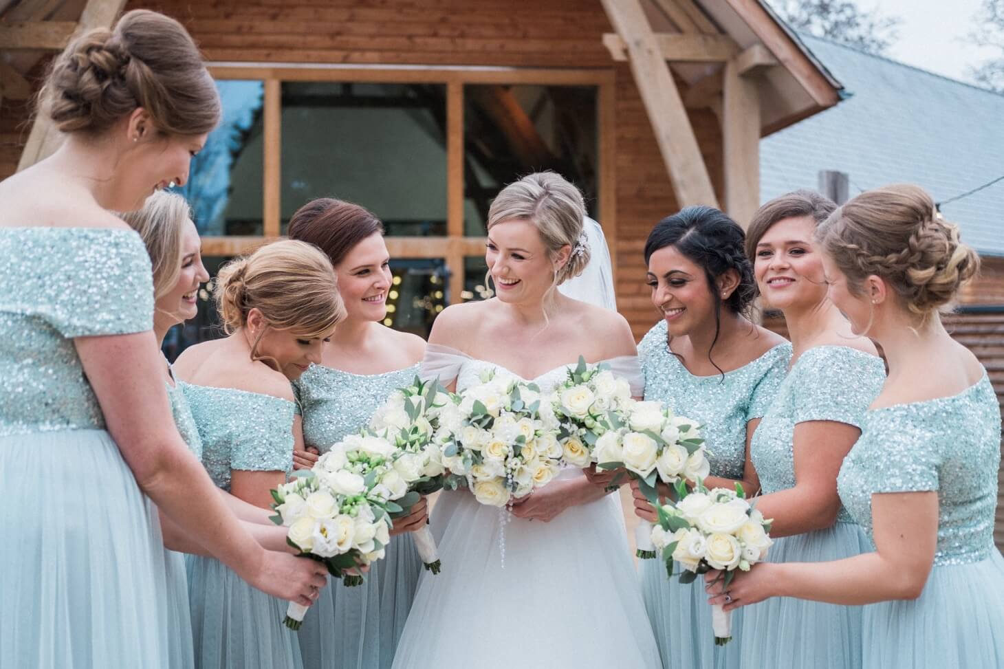 The bride with all her bridesmaids at The Mill Barns