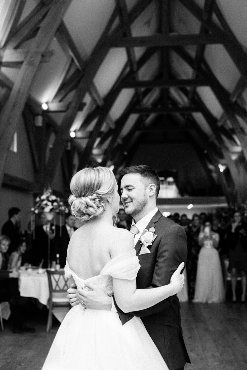 Bride and groom's first dance in the barn