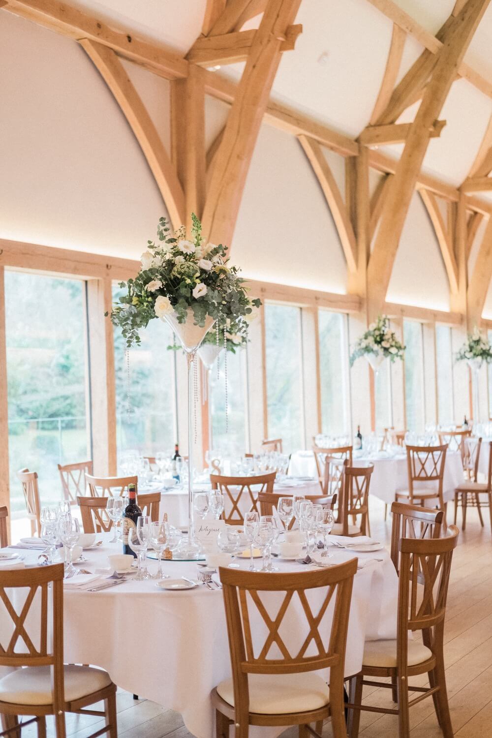 The wedding breakfast barn set and empty at The Mill Barns