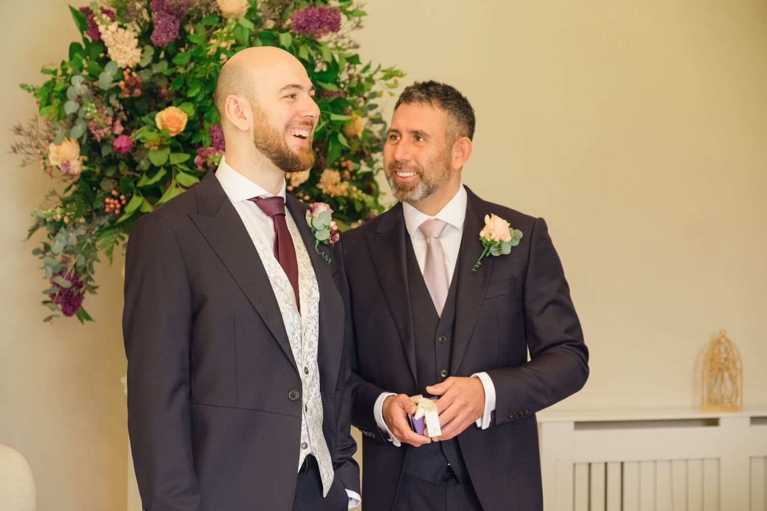 Groom and best man waiting before the ceremony at The Pear Tree Purton