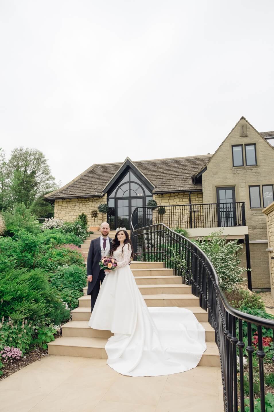 Bride and groom portrait in the gardens at The Pear Tree Purton
