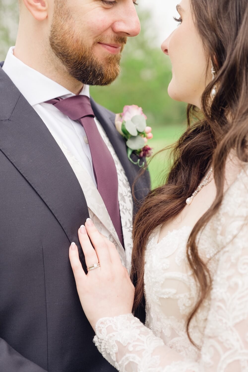 Close-up portrait of the bride and groom at The Pear Tree Purton
