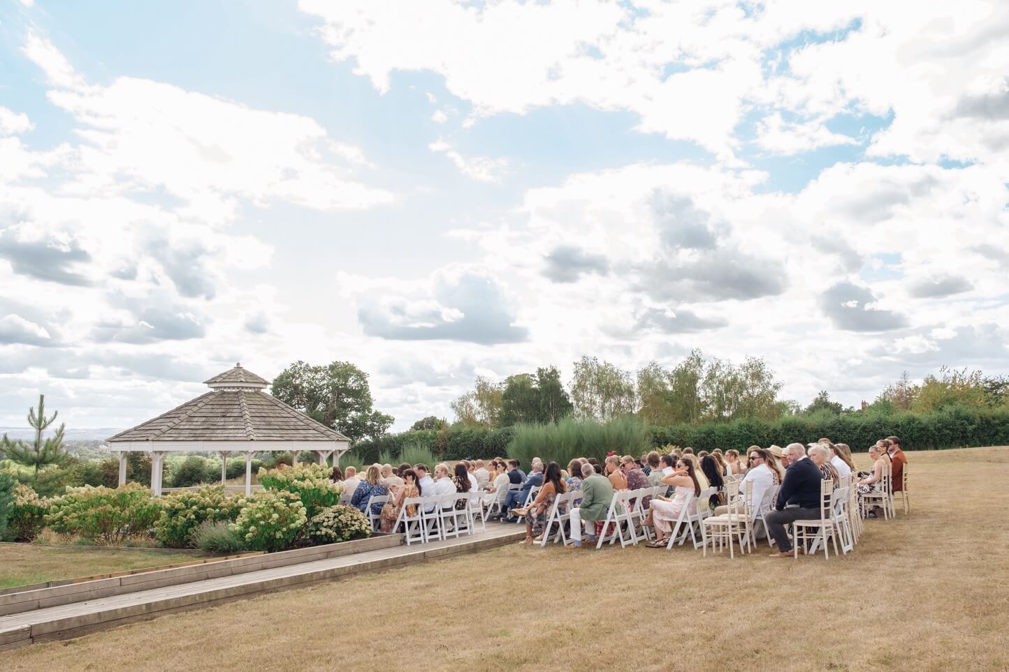 Guests seated for the outdoor ceremony at Hencote