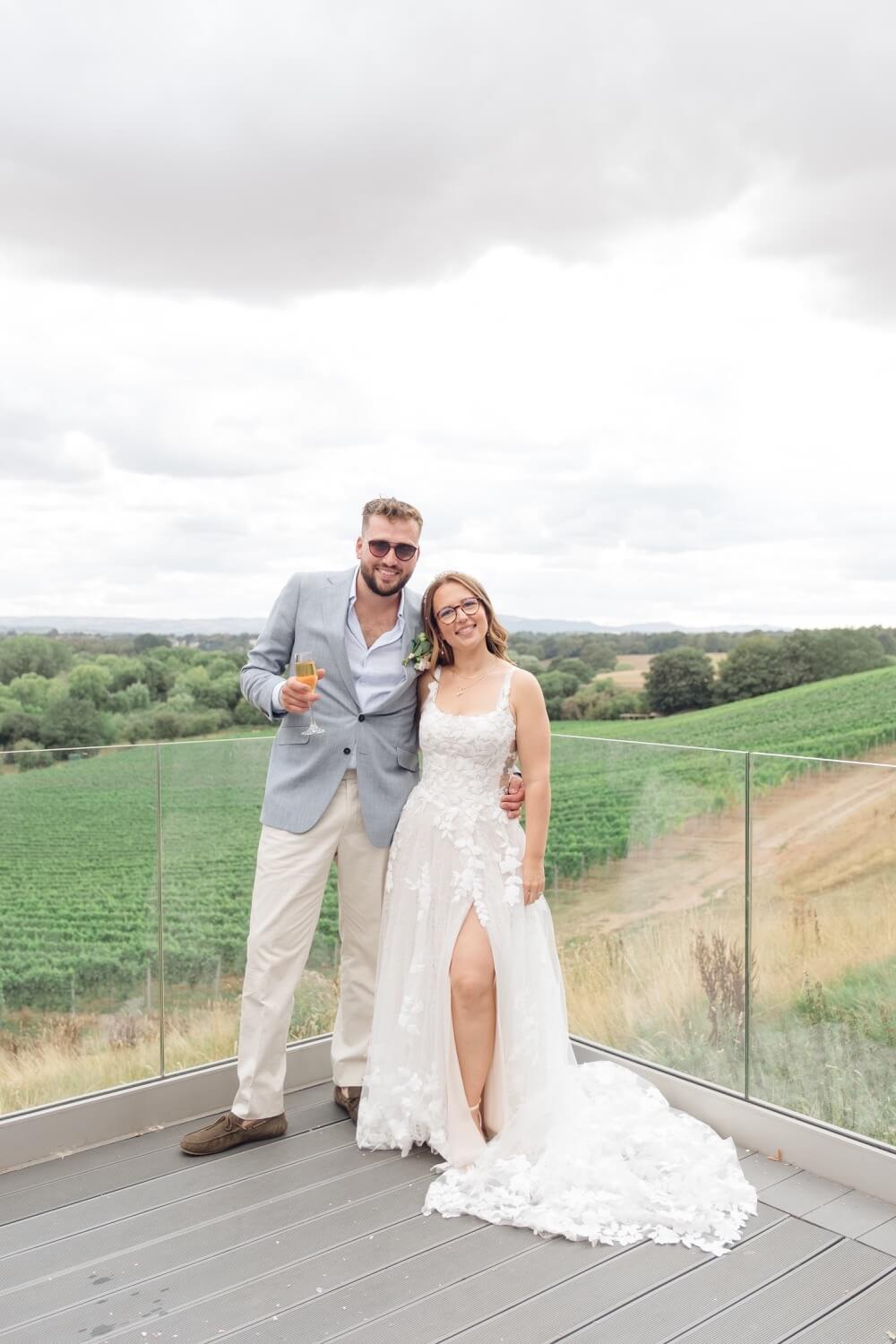 The bride and groom on the terrace