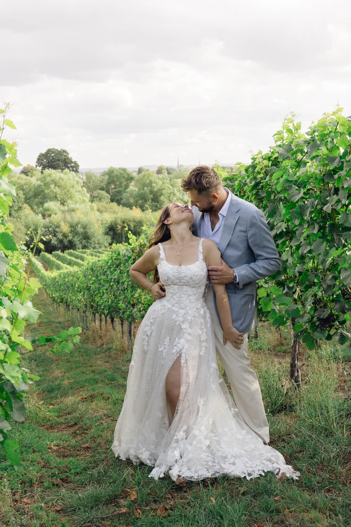Jess and Sam in the vineyard at Hencote, Shrewsbury