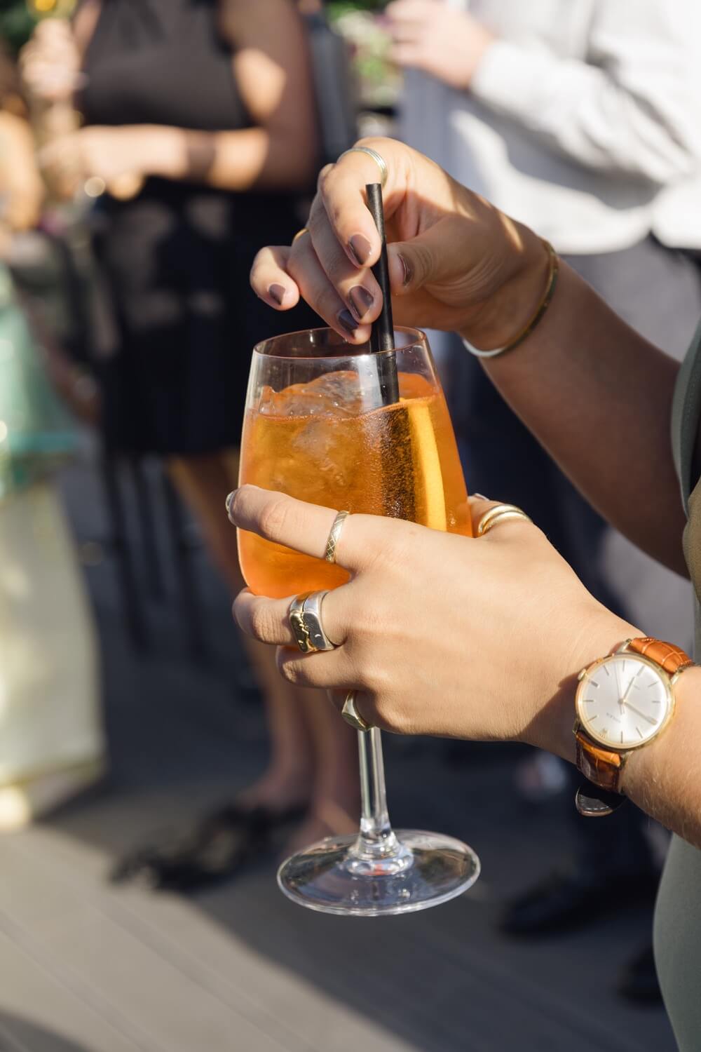 A glass of Aperol spritz at the reception